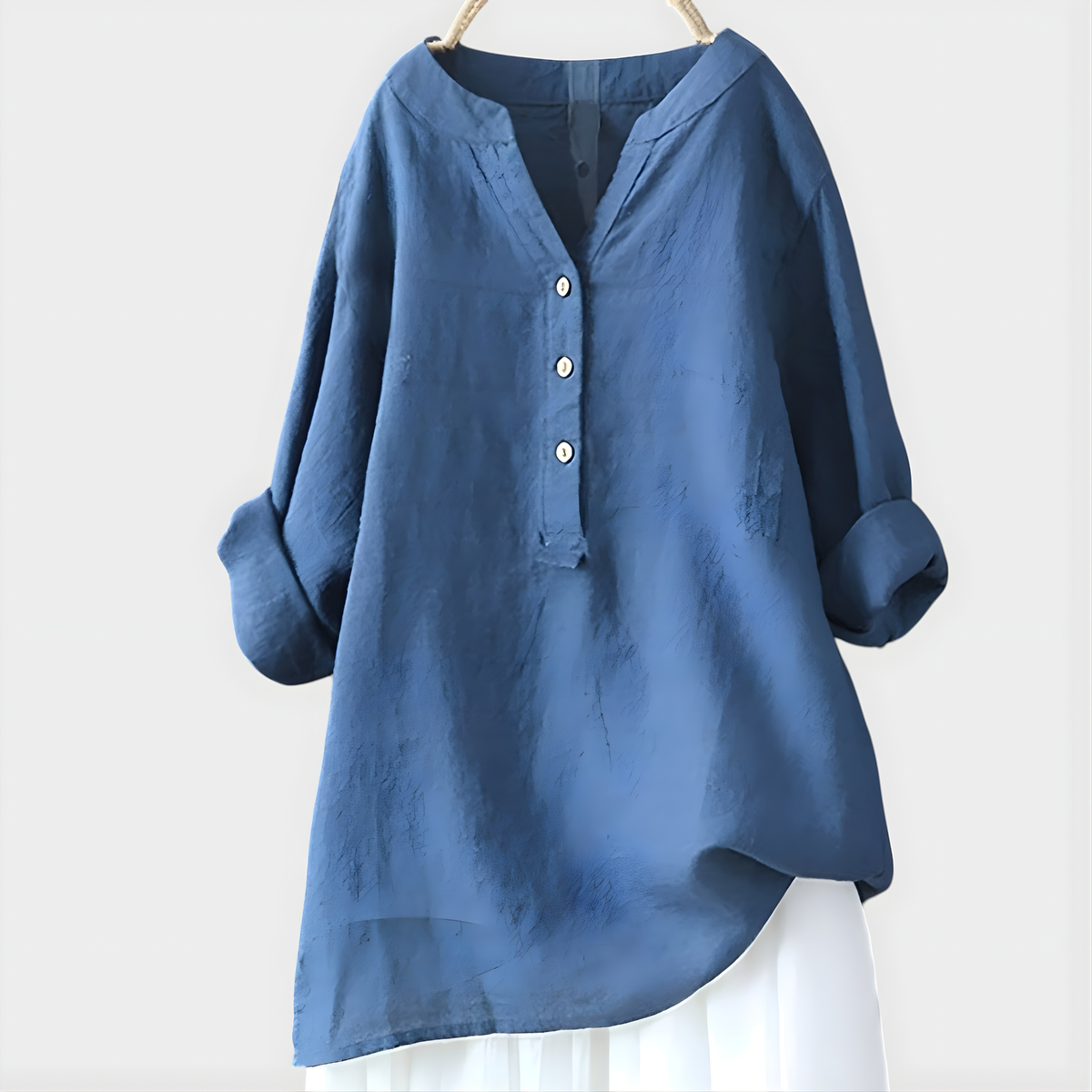 Notch Neck Button Front Long Sleeve Linen Blouse 11