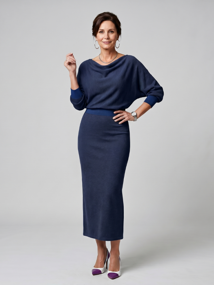 Cowl Neck Long Sleeve Fitted Knit Midi Dress 7