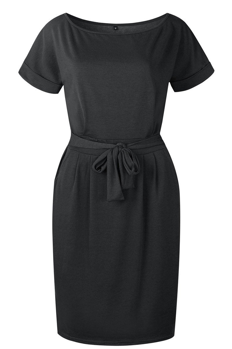 Florcoo O Neck Midi Dress With Belt