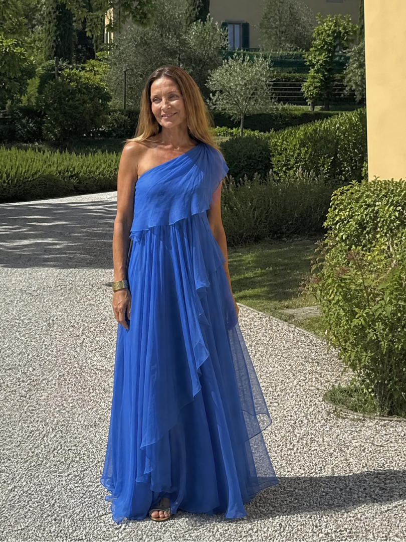 One Shoulder Ruffle Tiered Chiffon Maxi Gown 11