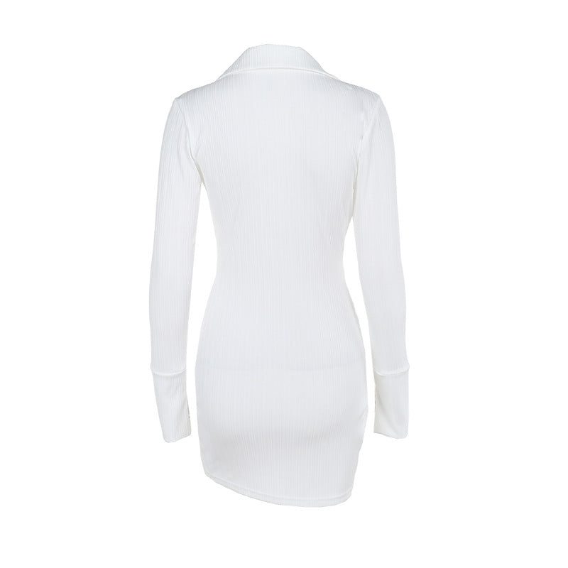 Ribbed Collared Plunge Twist-Front Long-Sleeve Mini Dress 9