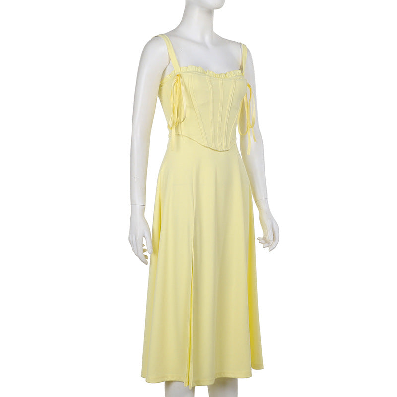 Sunflower Slit Dress-Yellow