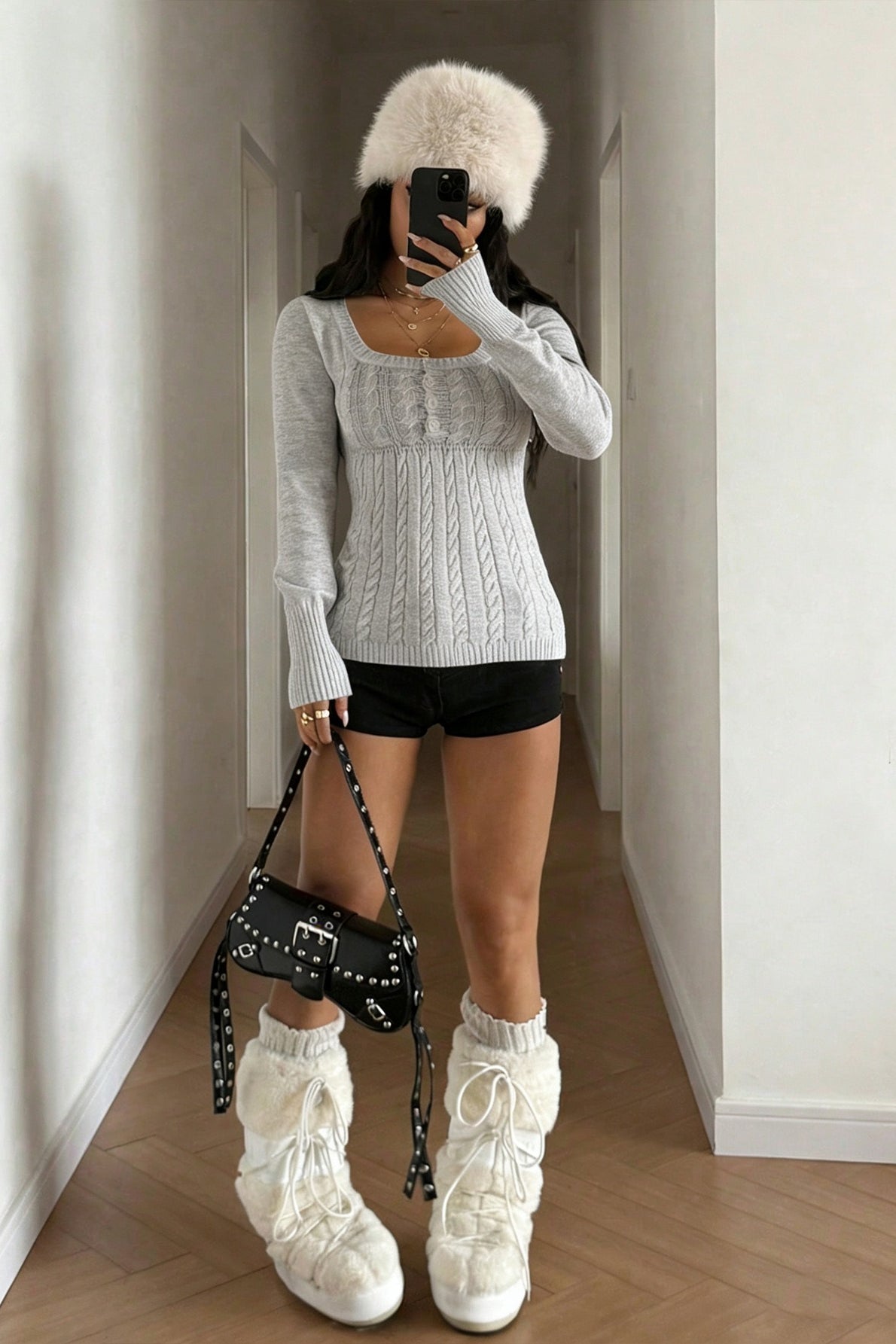 Cable Knit Square Neck Button Detail Sweater 14