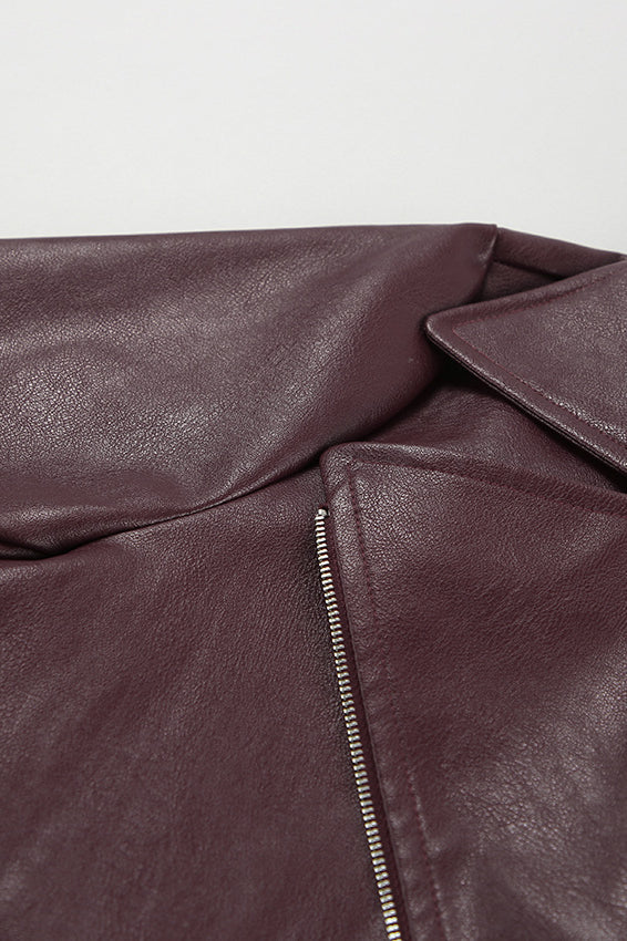 Chic Angora Red PU Leather Blazer for Stylish Outfits