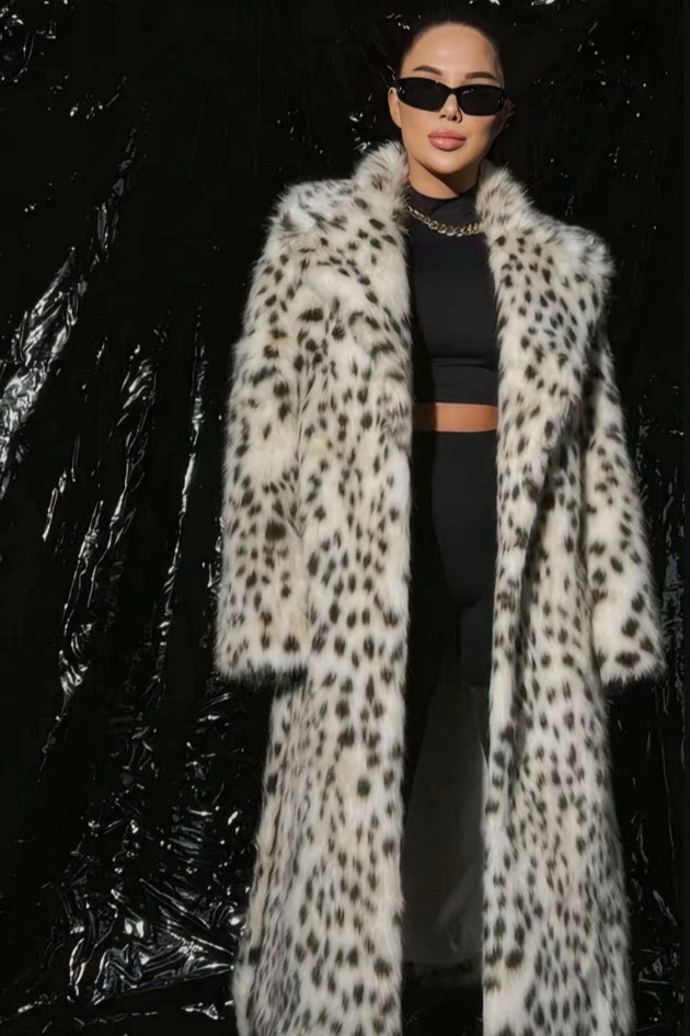 Luxurious Leopard Print Faux Fur Long Coat for Chic Style