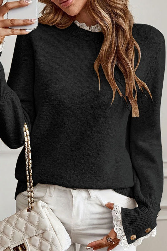 Lace Trim Crew Neck Sweater