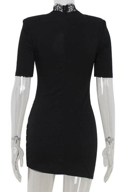 Lace Mock Neck Cut Out Short Sleeve Bodycon Mini Dress