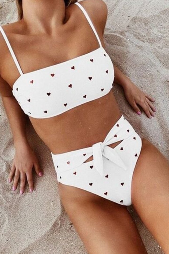 Heart-shaped Print Bandage Cutout Design Bikini Set (6 Colors) - Fashionpara