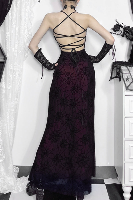 Cowl Neck Backless Spider Gothic Dress