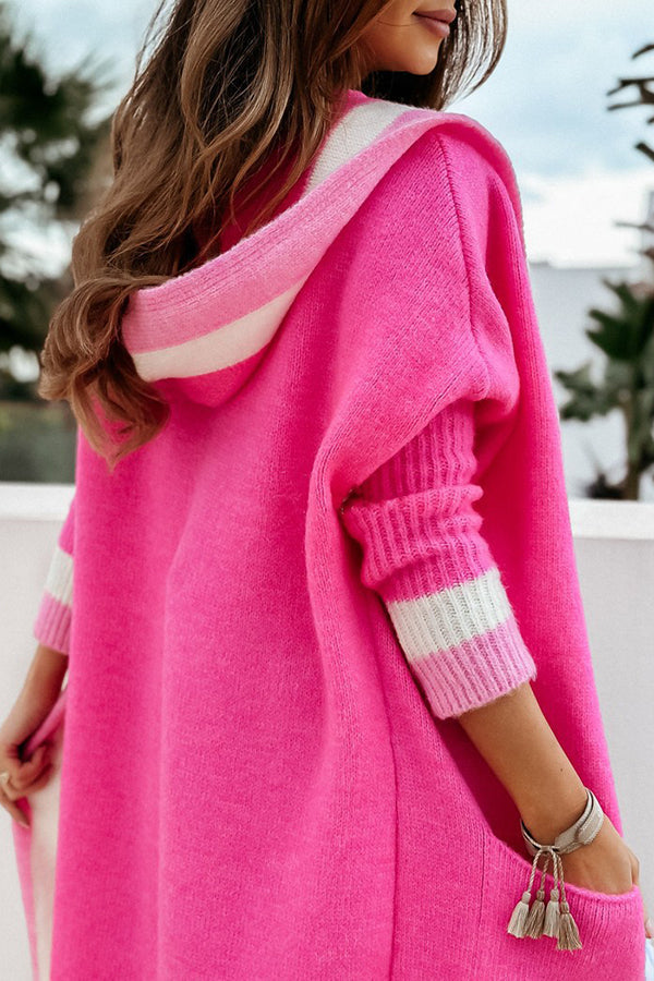 Catch Your Gaze Colorblock Hooded Long Cardigan for Style