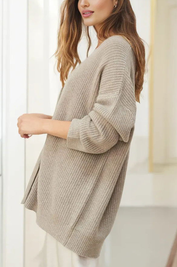 Lady Rin Relaxed Knit Ribbed Button Cardigan for Comfort