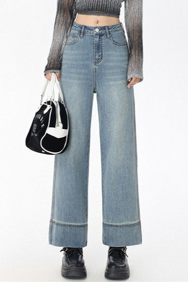 High Waist Cropped Straight Jeans