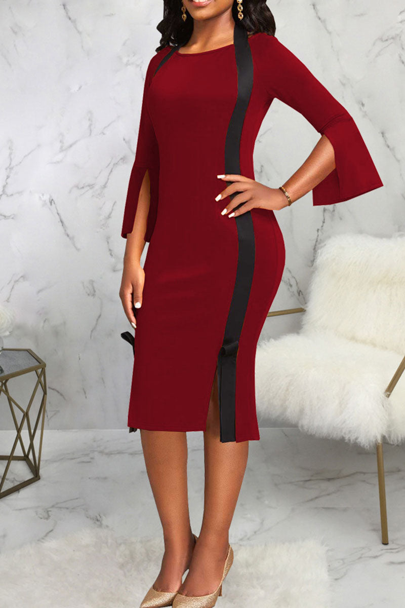 Vintage Elegant Solid Patchwork Slit Halter One Step Skirt Dresses  Fashionpara