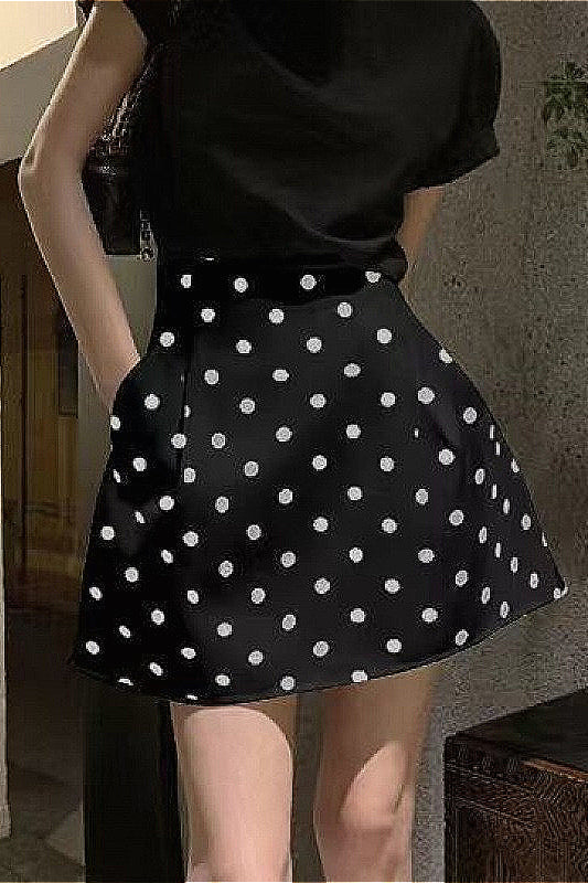 French Style High-Waisted Polka Dot Mini Skirt - Fashionpara