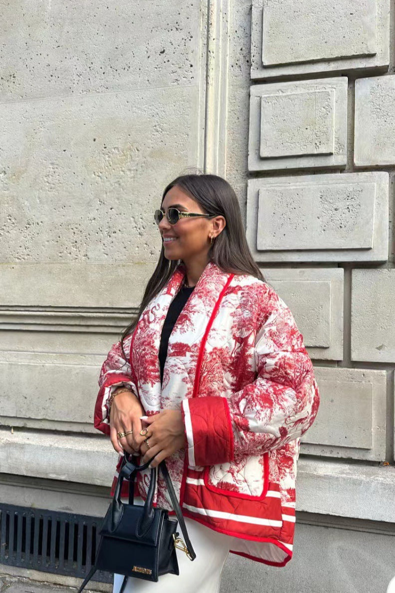 Printed Padded Pocket Coat - Fashionpara