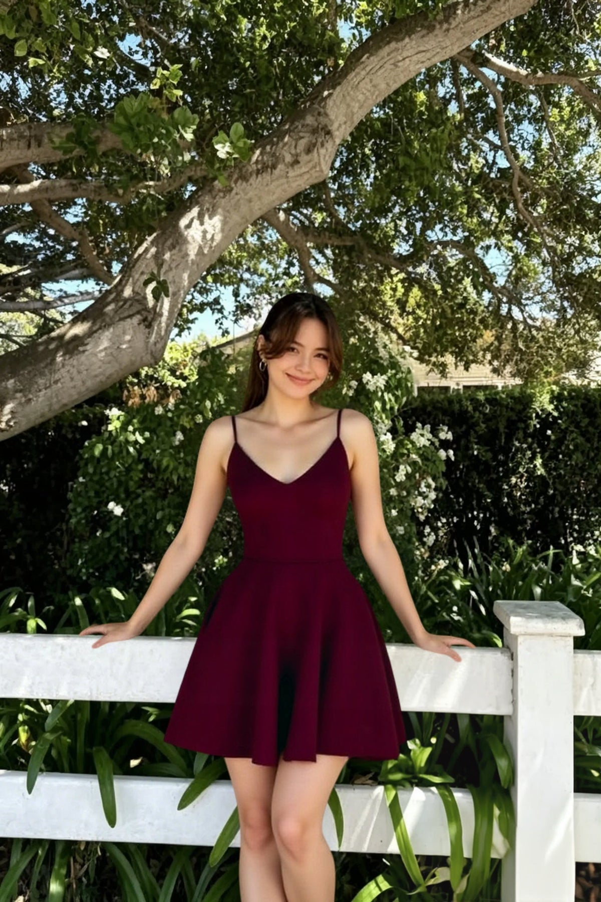 Mesh Illusion V-Neck Spaghetti Strap A-Line Mini Dress