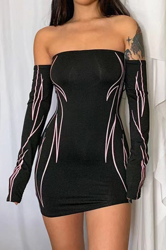 Color Block Off Shoulder Bodycon Mini Dress