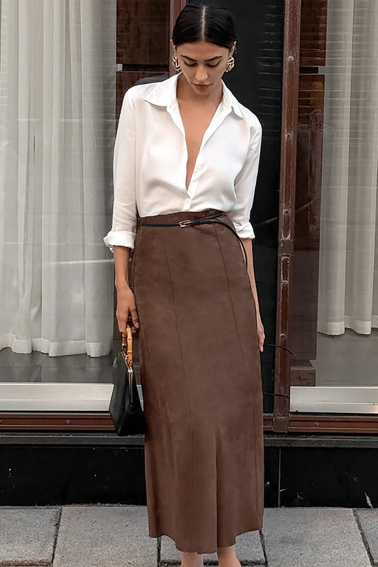 Faux-Suede A-Line Maxi Skirt