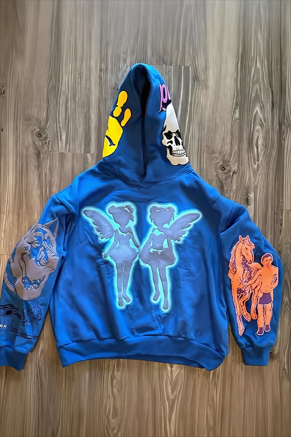 Skull Graphic Sleeve Print Pullover Hoodie