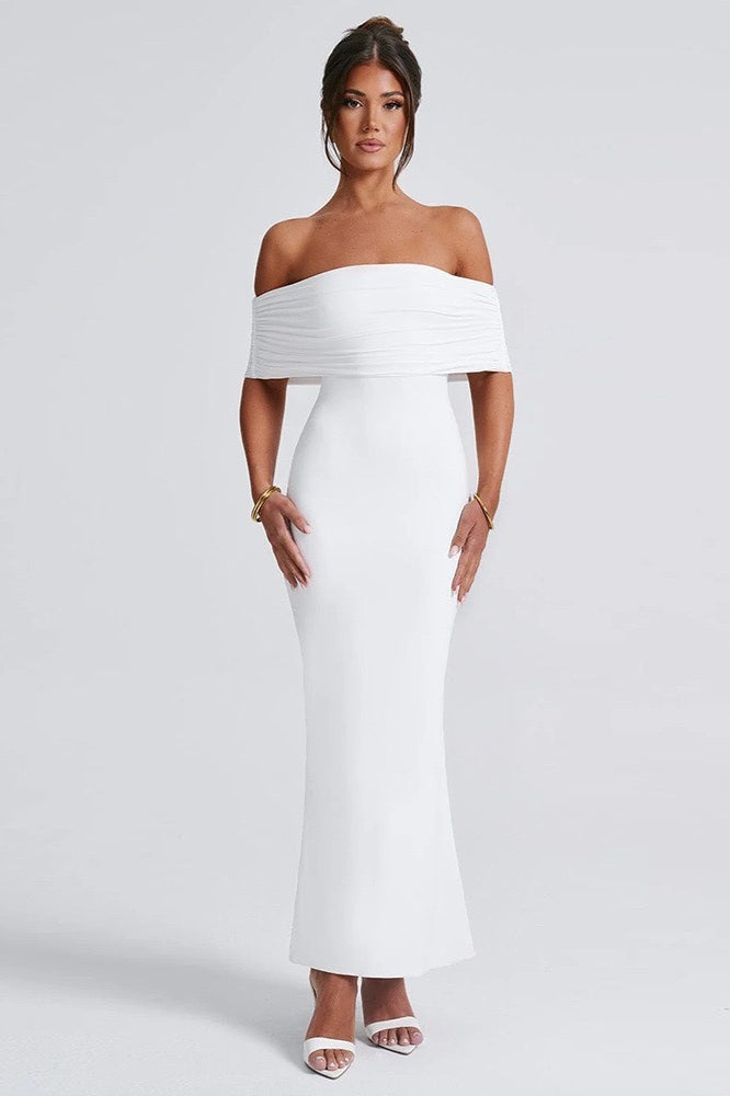 Off Shoulder Foldover Bardot Fishtail Maxi Dress 9