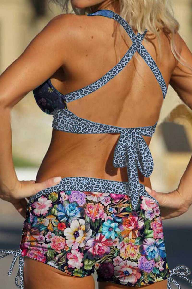 🔥Floral Print Drawstring Side Two Piece Swimwear - Fashionpara