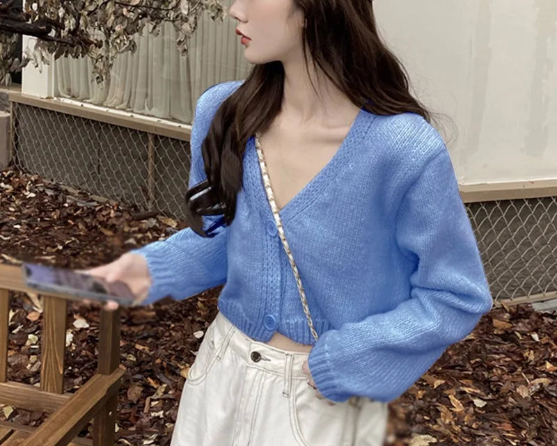 Long Sleeve Thin Short Solid Casual All-Match Cardigan