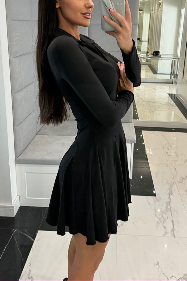 Solid Color Lapel Long Sleeve Slim Fit Waist Mini Dress