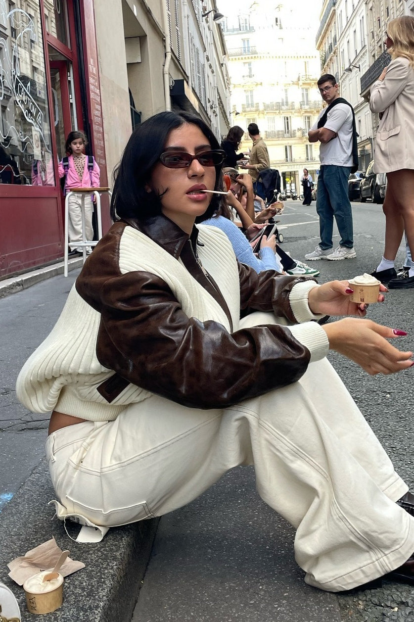 Long Sleeve Knit and Leather Jacket