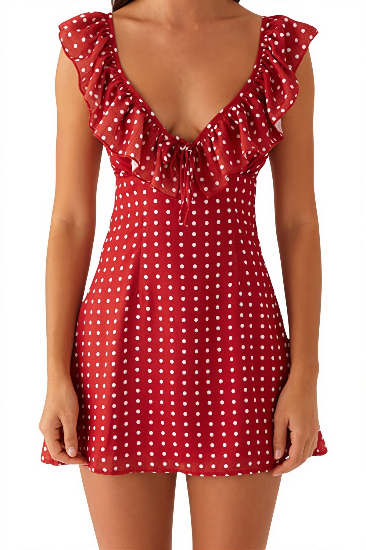 Floral V-Neck Ruffle Cap Sleeve Tie-Front Mini Dress