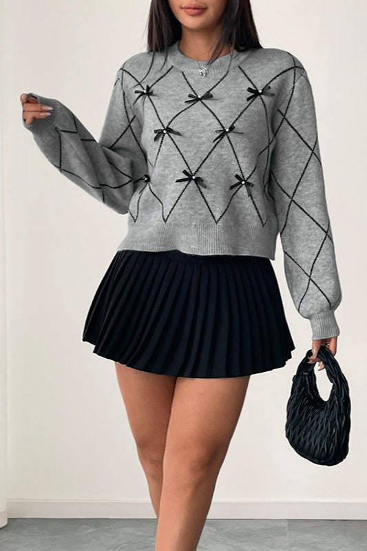 Crew Neck Pullover with Bow Detail
