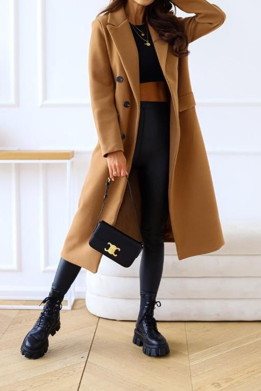 Double-Breasted Lined Wool Blend Mid-Length Winter Coat