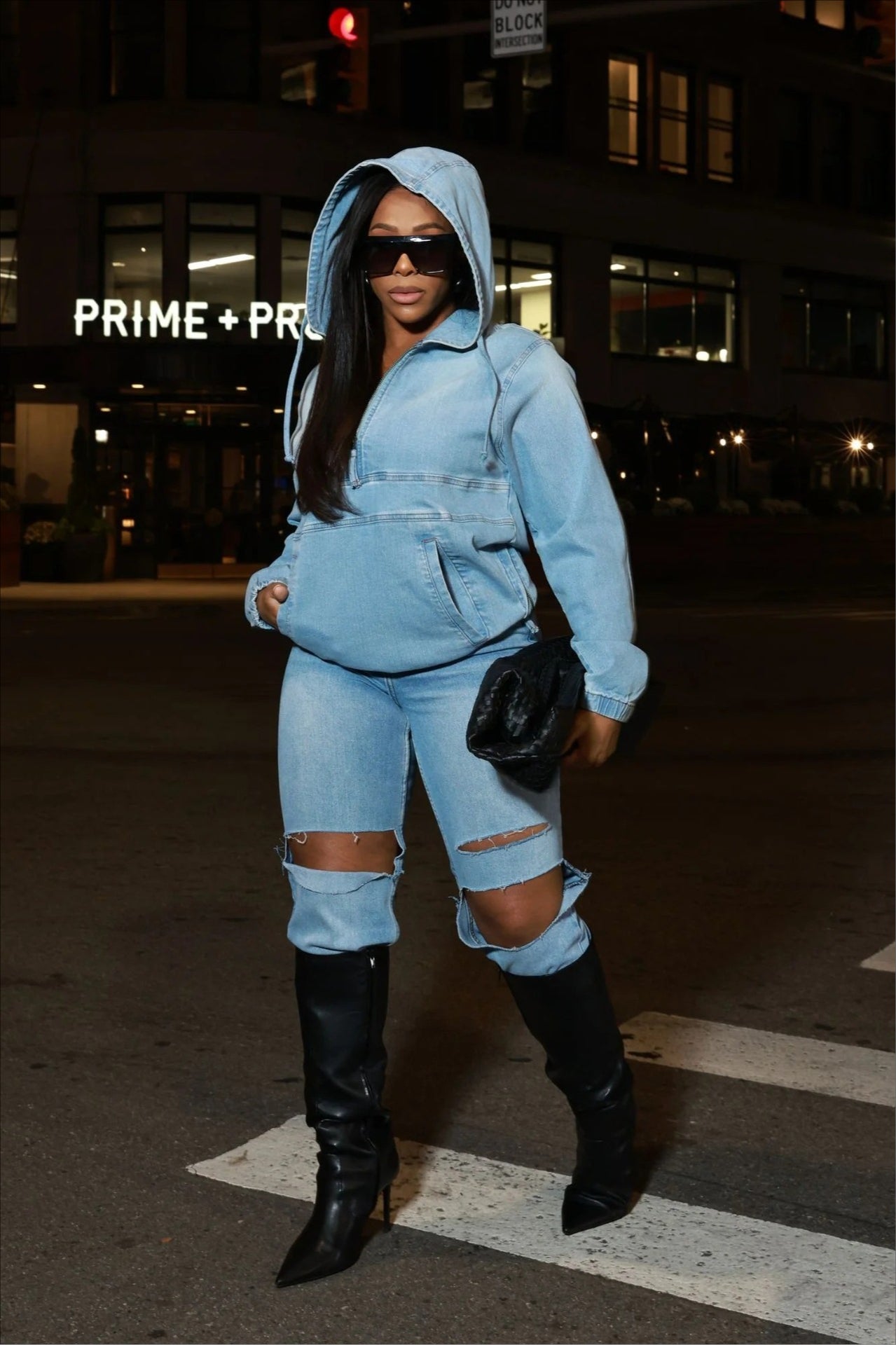 Street Style Washed Denim Hoodie