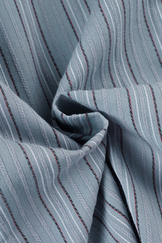 Fitted Striped Collared Buttoned Long Sleeve Blouse