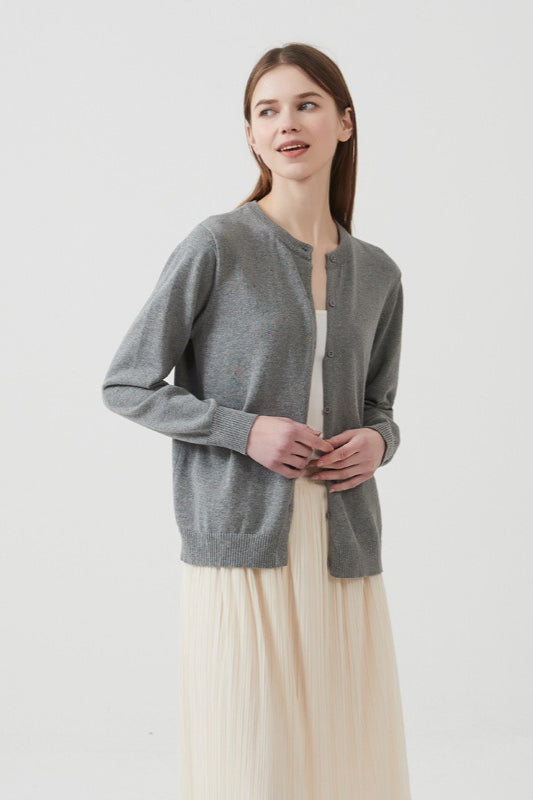 Lightweight Cotton Crew-Neck Cardigan for Effortless Style