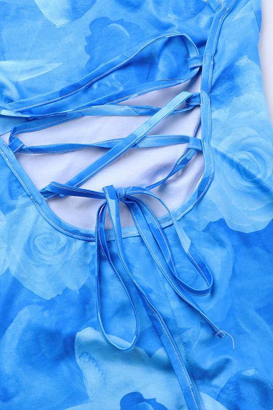 Floral Print Ruffled Strap Bodycon Maxi Dress