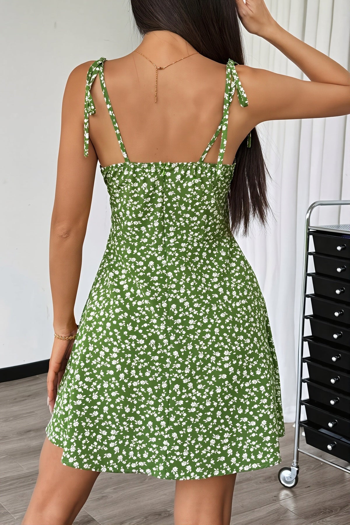 Floral Scoop Neck Tie Strap Fit and Flare Mini Dress