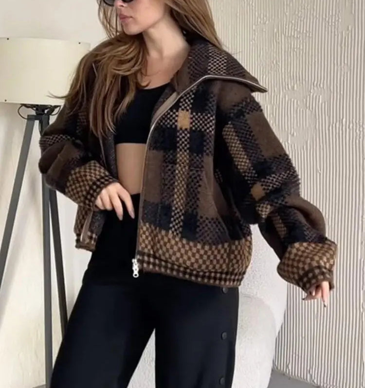 Retro Zipper Loose Long Sleeve Knit Cardigan