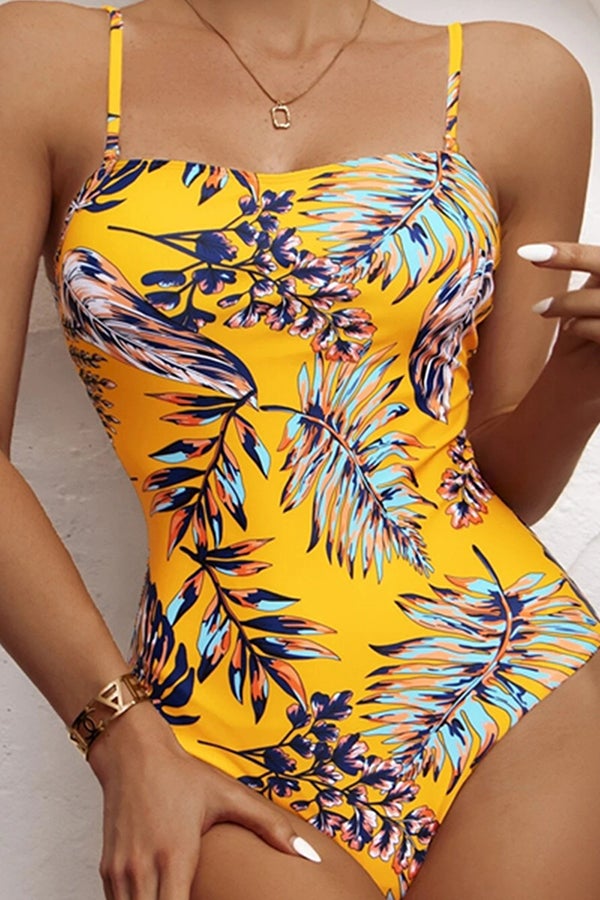 Leaf Print One-piece Swimsuit - Fashionpara