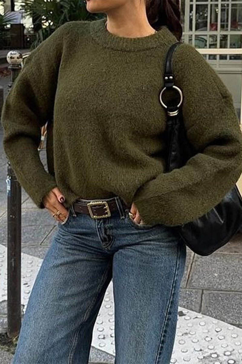 Plain Ribbed Long Sleeve Sweater