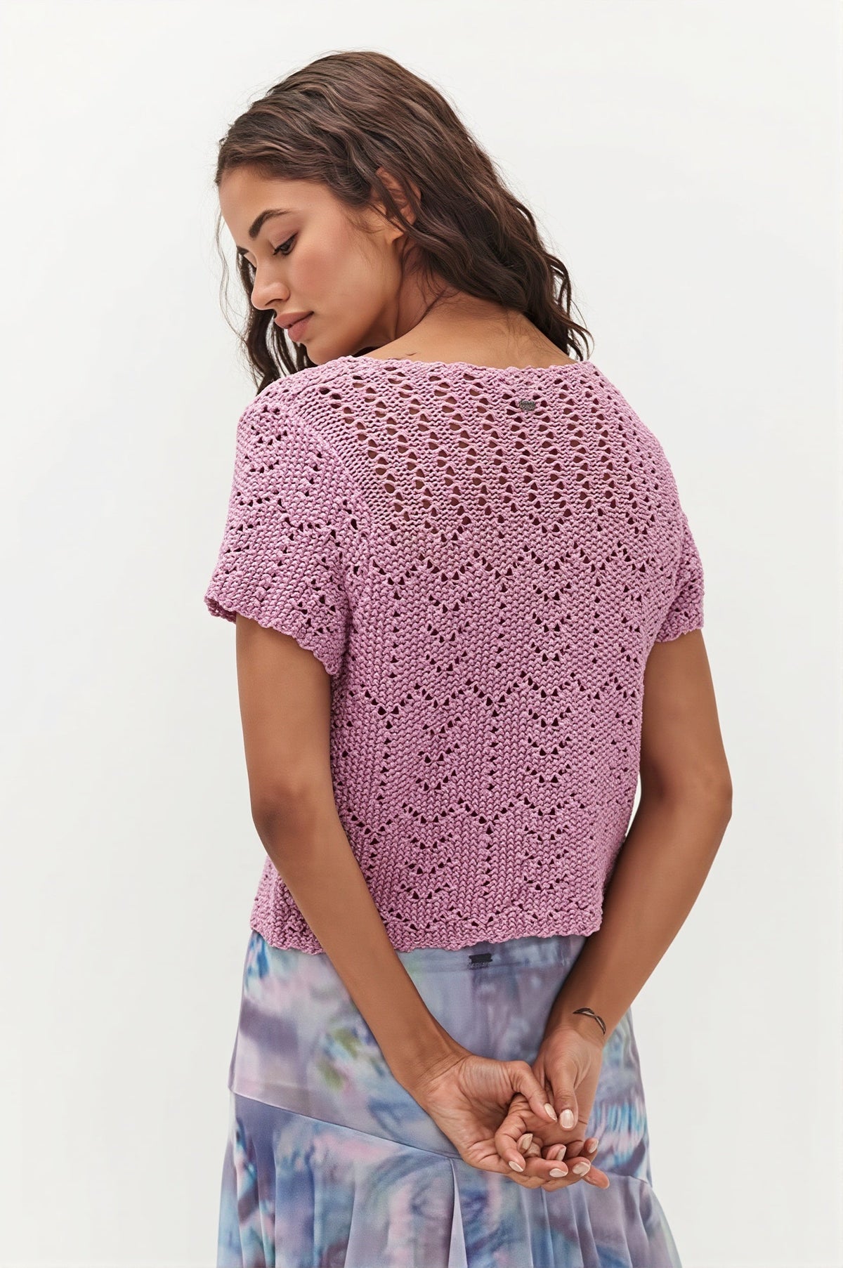 Openwork V Neck Tie Front Cardigan