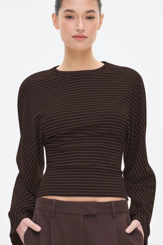 Striped Slim Waist Short Long Sleeve Crop Top