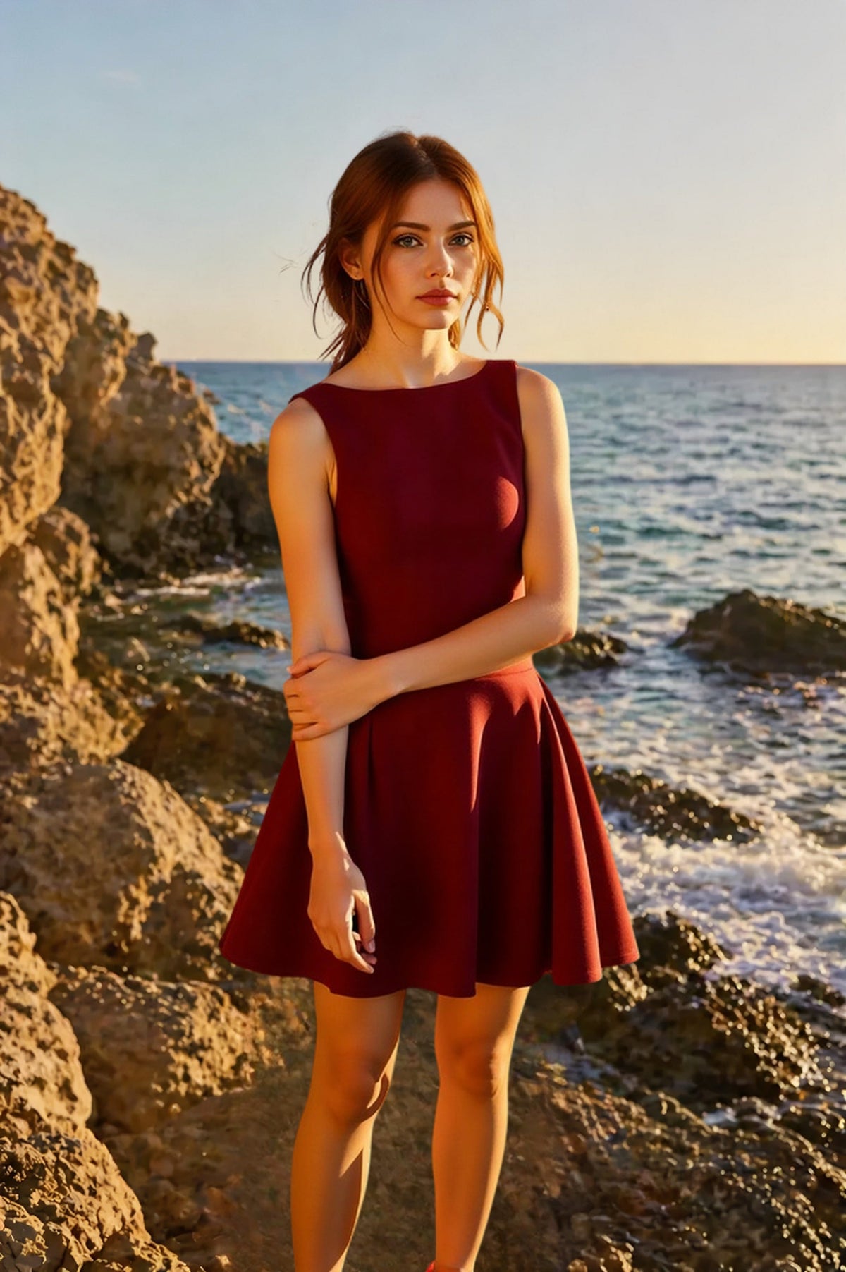 Crepe Boat Neck Sleeveless Fit & Flare Mini Dress