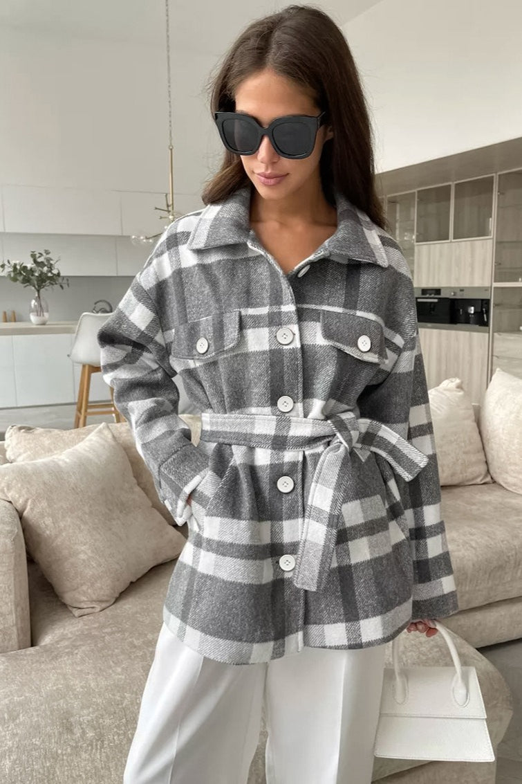 Plaid Mid-Length Wool Coat - Fashionpara