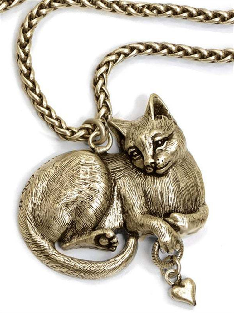 Vintage Mystery Cat Pendant Necklace - Fashionpara