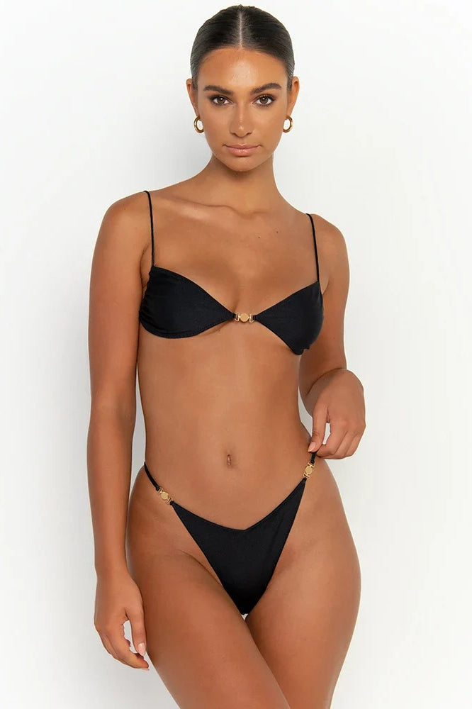 Solid Bikini Set Women Swimsuit With Ties Bikini Set