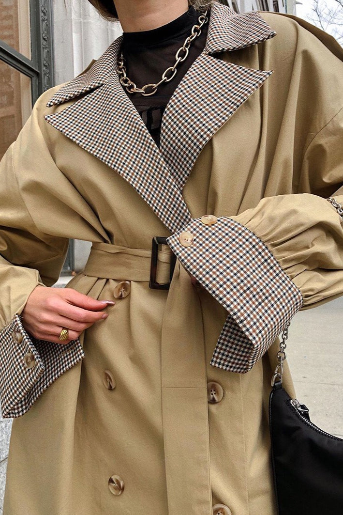 Vintage Double-Breasted Trench Coat with Paneled Design