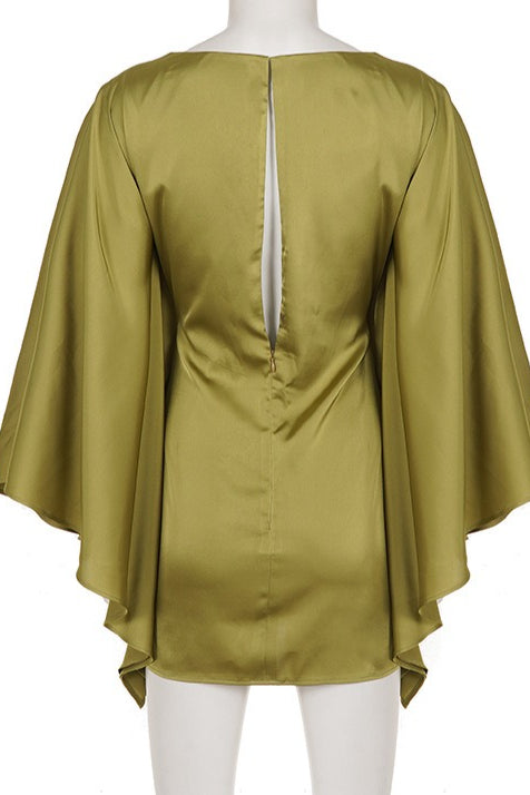 Satin Keyhole Cut Out Cape Sleeve Mini Dress
