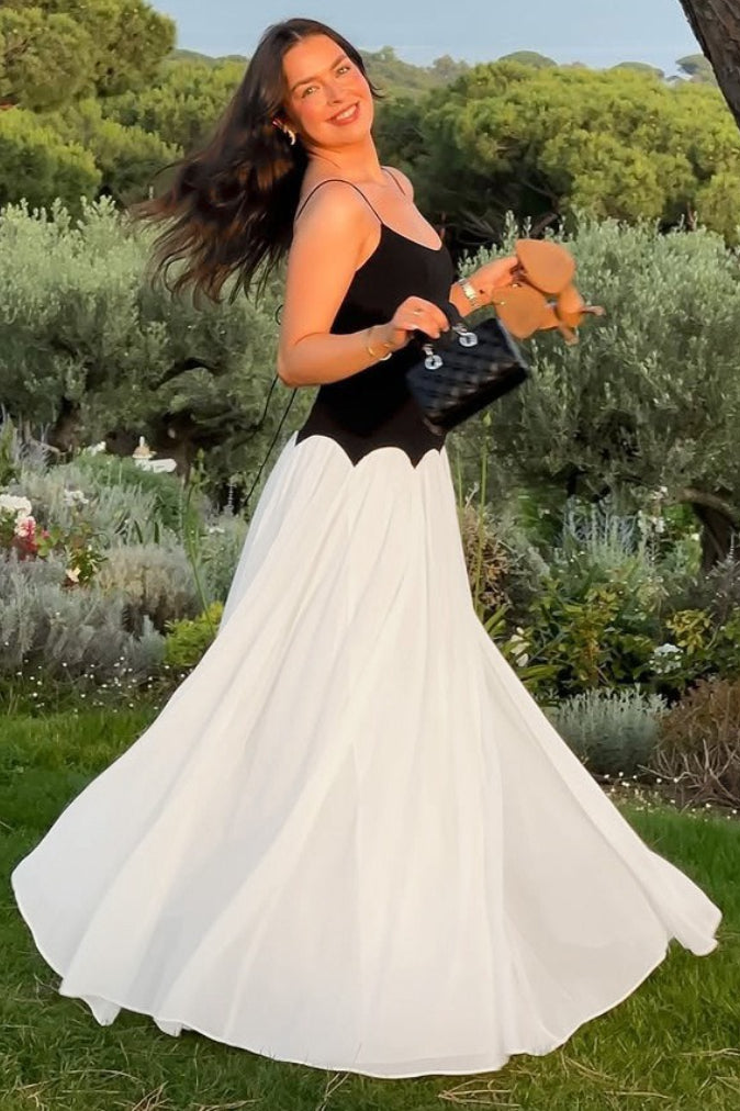 Chiffon Scoop Neck Contrast Bodice Maxi Dress 3
