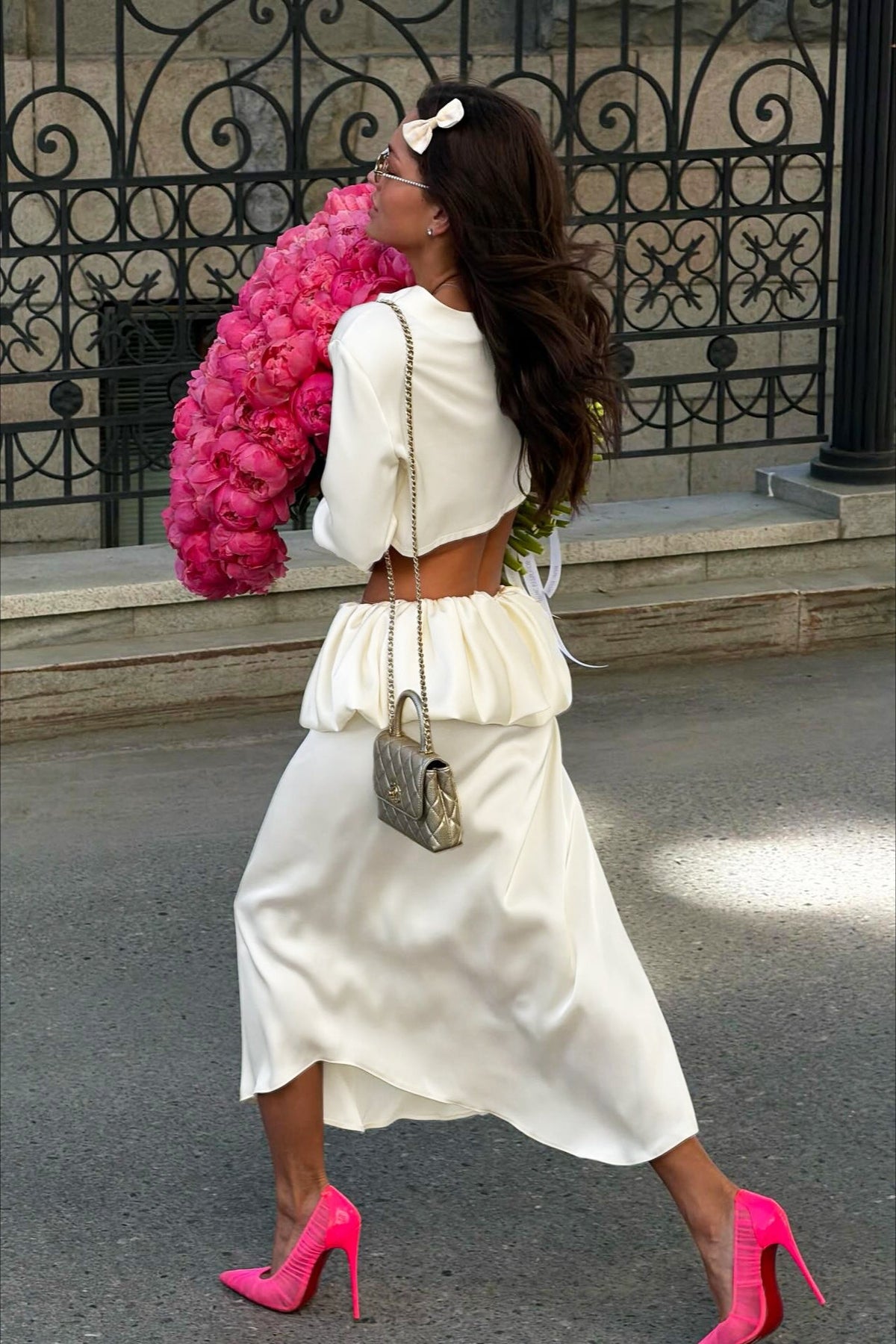 Ruffle-Panelled Satin Midi Skirt