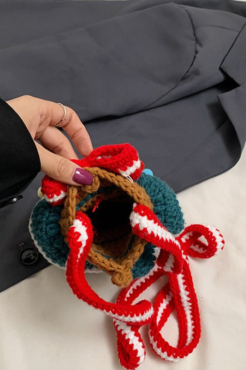 Cute Hand Knitted Yarn Tree Bauble Crossbody Bag